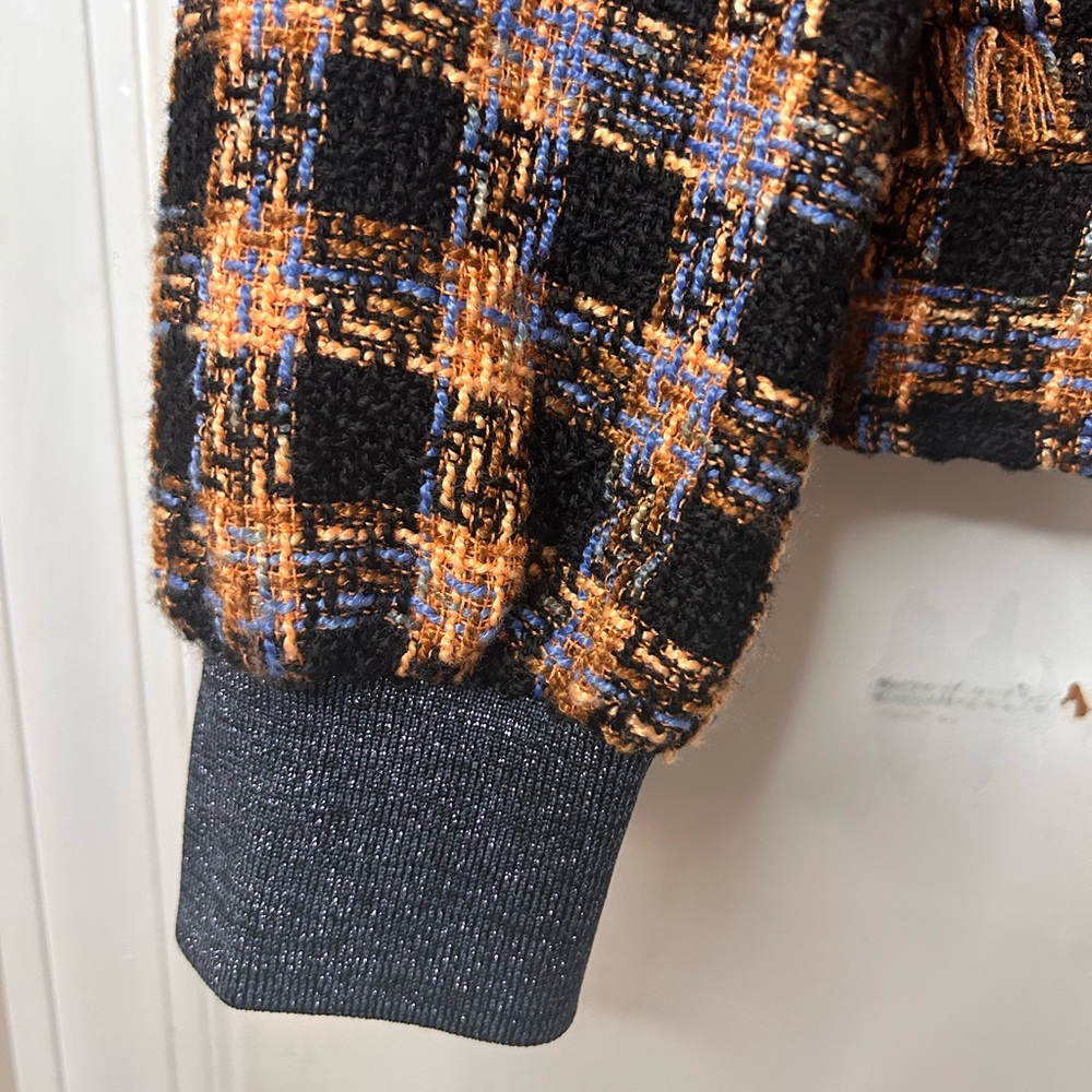 SCOTCH & SODA TWEED BOXY CHECKERED BUCLE BLACK AND ORANGE JACKET - Picture 6 of 11